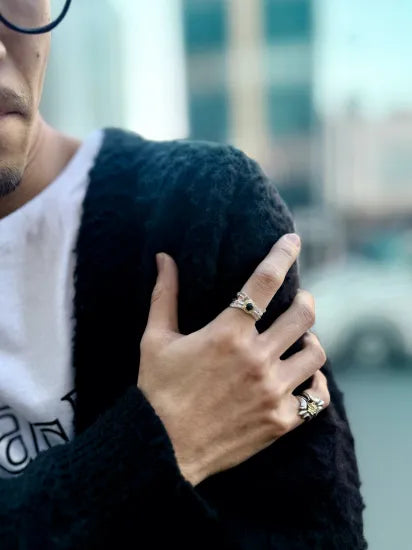 [Dear Blossom] Black Opal Gold Rope Feather Ring