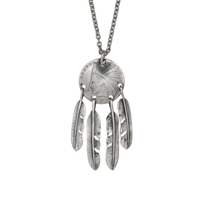[North Works] Feather Coin Dream Catcher Necklace