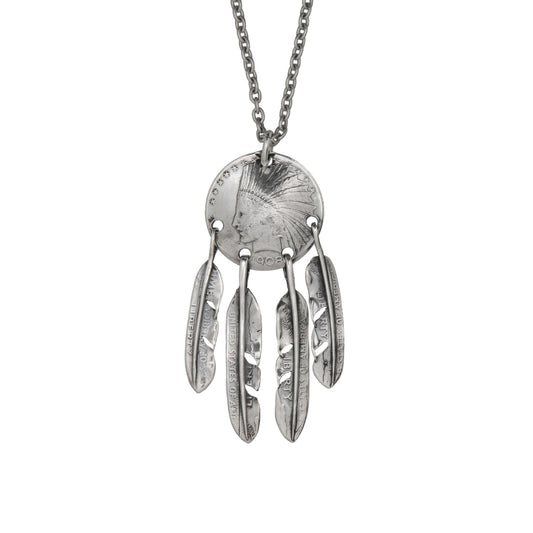 [North Works] Feather Coin Dream Catcher Necklace