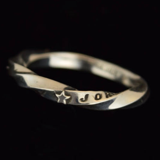 [Lucky John] Sterling Silver Hand-stamped Star Twist Ring