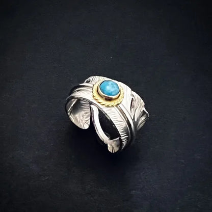 [Dear Blossom] Turquoise Gold Rope Feather Ring