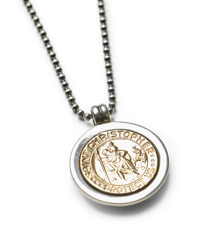 [Blind Man Togs] BLIND LOVE "St Christopher & Peace" Double Sided Necklace - 18ct gold/925 sterling silver mom
