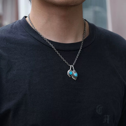 [Lucky John] Turquoise Heart Feather Pendant