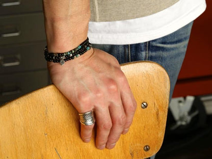 [amp japan] Round Black Horn Turquoise Chain