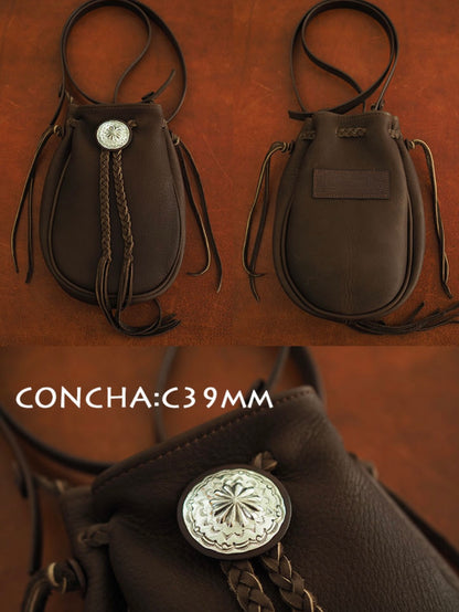 [Lucky John] Silver concho deer skin bag