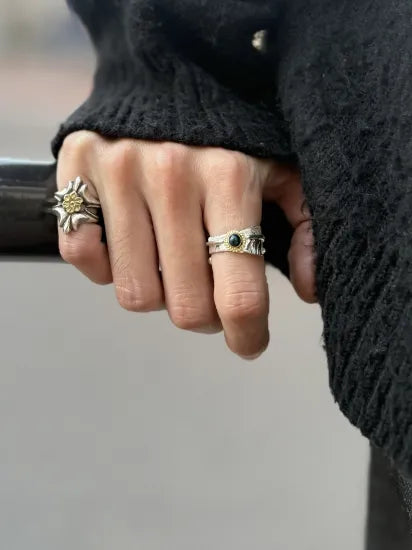 [Dear Blossom] Black Opal Gold Rope Feather Ring