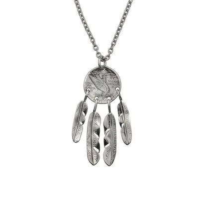 [North Works] Feather Coin Dream Catcher Necklace