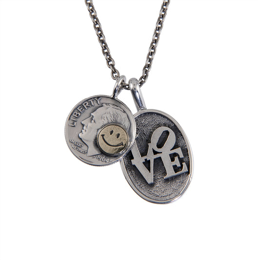 [North Works] N-637 LOVE Plate Smile Coin Necklace