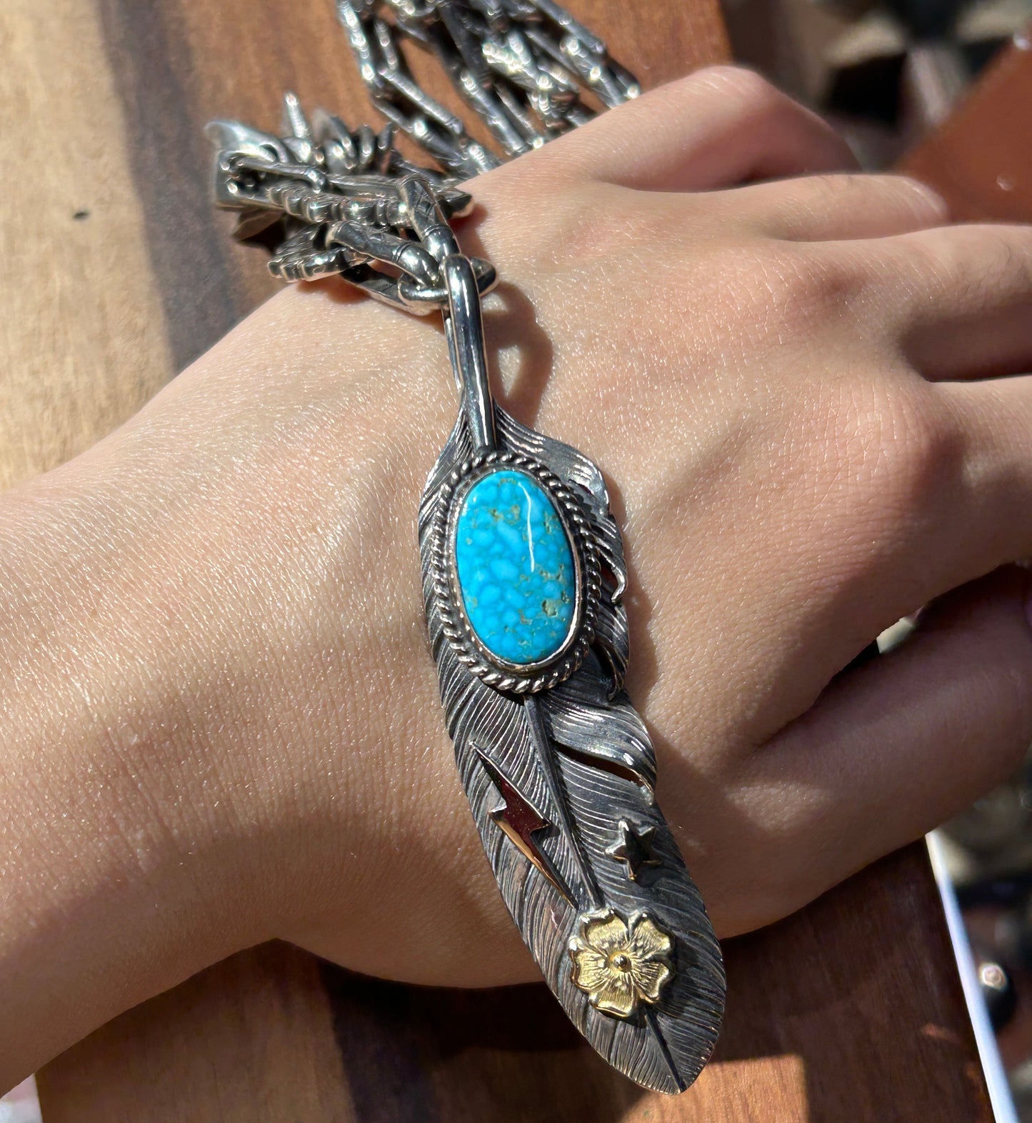 [Mt.hill] Turquoise Gold Flower Feather Necklace