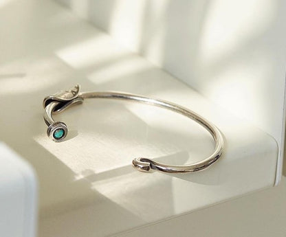 [North Works] Silver Coin Turquoise Thin Bangle Bracelet N-246
