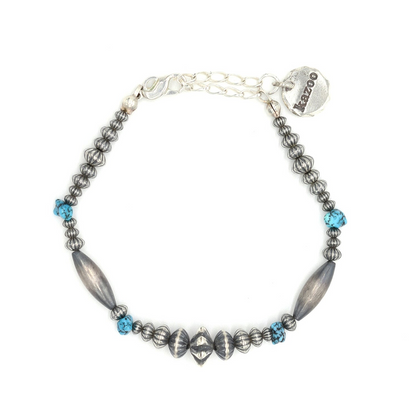 [Kazoo] "Rough Edged" Silver & Turquoise Bracelet- 925 sterling silver, Japanese Artisan Handmade Jewelry