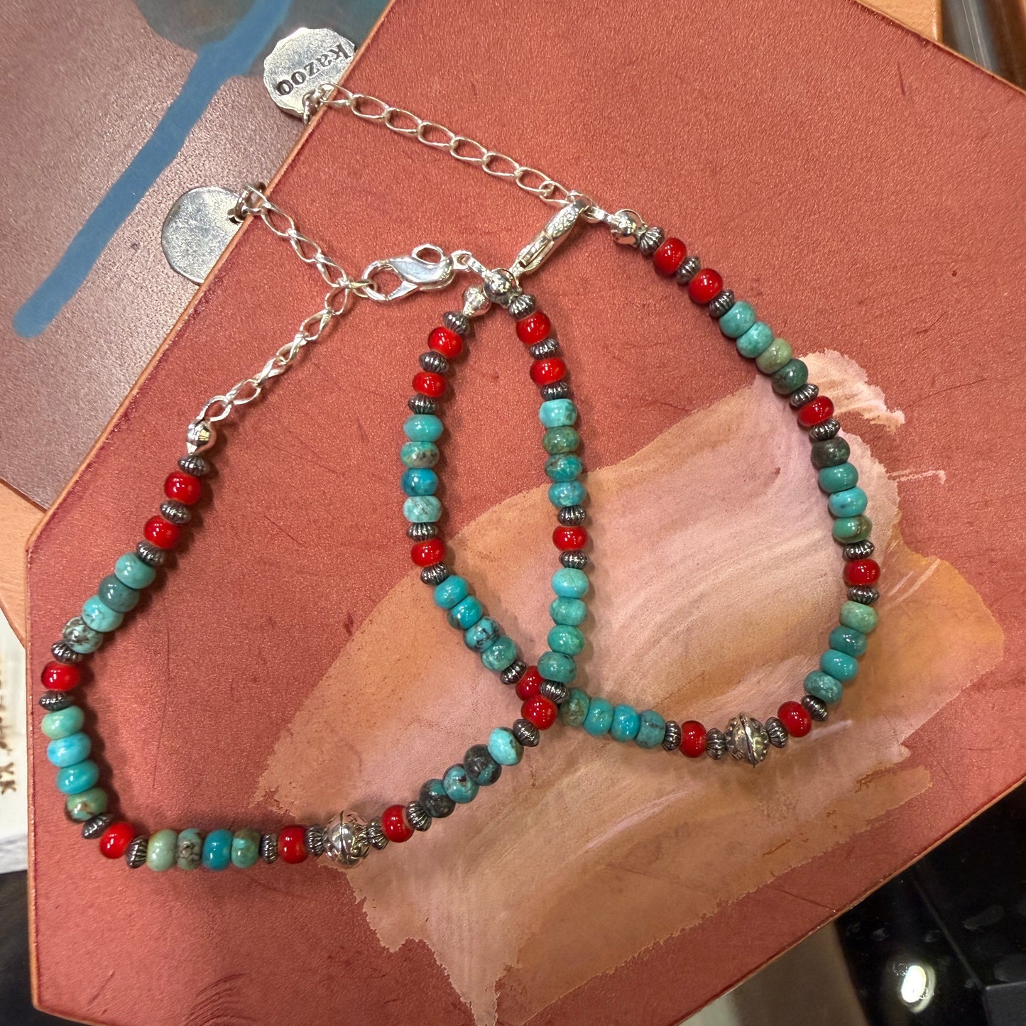 [Kazoo] Mottled Effect Turquoise Red Beads Bracelet