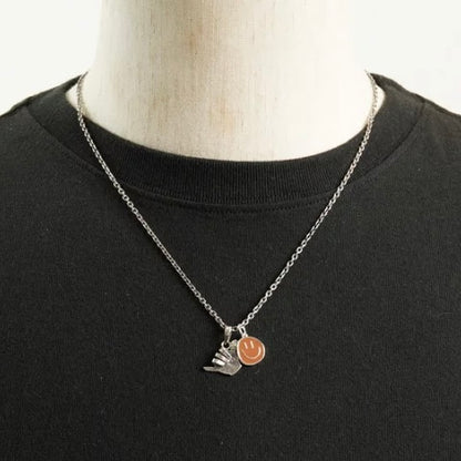 [North Works] Pastel Smiley Pendant Necklace- Silver vintage coin handmade