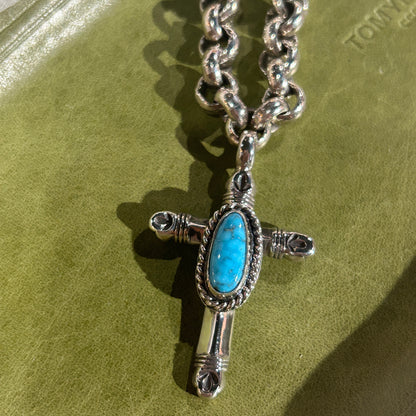 [Mt. Hill] Cross Bottony Necklace with Stamped silver chain necklace