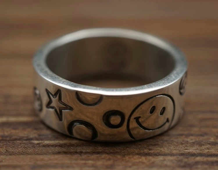 [North Works] W-321 Sterling Silver Hand-stamped Smile Bubble Ring