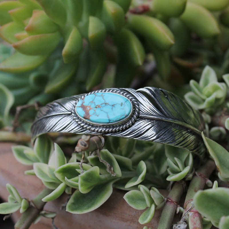 [Mt.hill] Blue Turquoise Sterling Silver Feather Cuff Slim