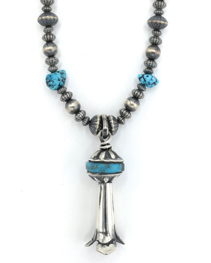 [Kazoo] Squash Blossom Silver Beads Turquoise Necklace