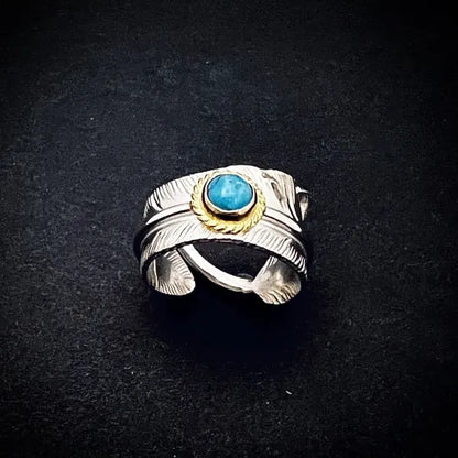 [Dear Blossom] Turquoise Gold Rope Feather Ring