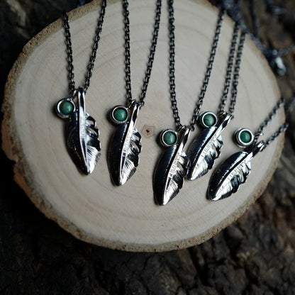 [North Works] N-615 Mini Silver Feather Turquoise handmade Necklace