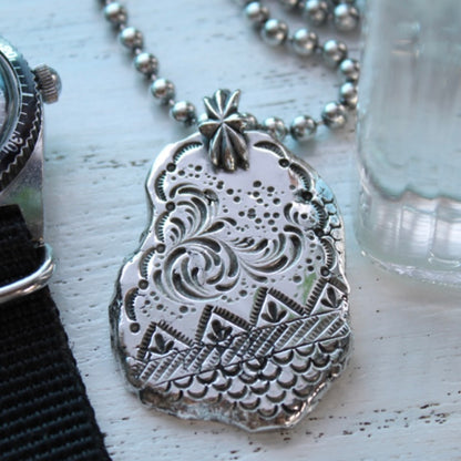 [Mt. Hill] Dog Tag Silver Stamped pendant necklace