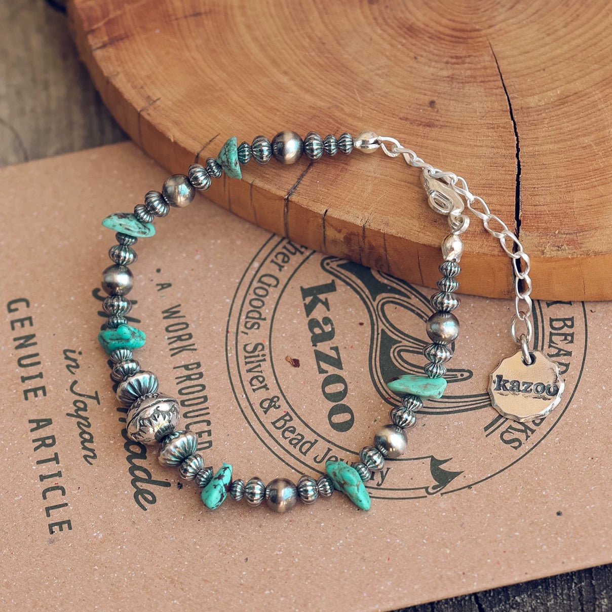 [Kazoo] Kingman Handmade Bracelet – 925 Sterling Silver, Kingman Turquoise Stone, Japanese Artisan Jewelry