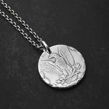 [North Works] Eagle Vintage Silver Coin Pendant Necklace C-009