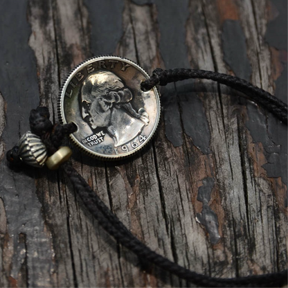 [North Works] Silver Coin Turquoise Waxed Cord Bracelet D-203