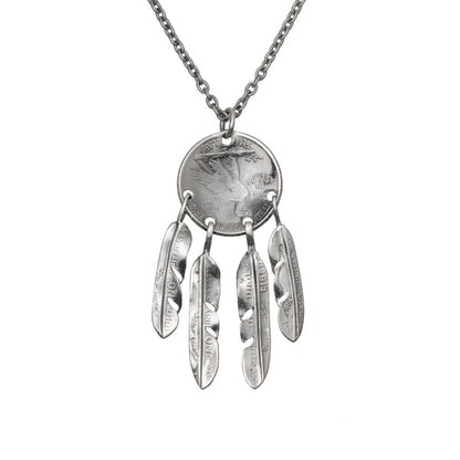 [North Works] Feather Coin Dream Catcher Necklace