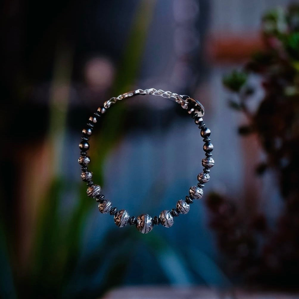 [Kazoo] Hand stamped Sterling Silver Beads Bracelet