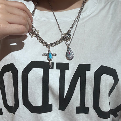 [North Works] Gem Tear Drop Necklace- vintage coin made