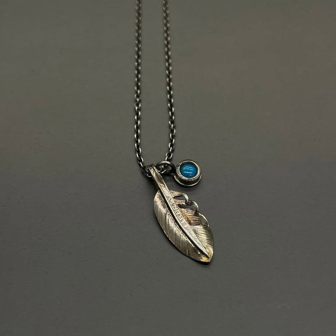 [North Works] N-615 Mini Silver Feather Turquoise handmade Necklace