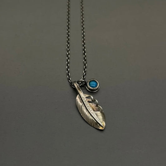[North Works] N-615 Mini Silver Feather Turquoise handmade Necklace