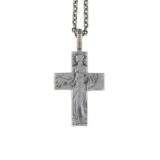 [North Works] N-062 Silver Coin Cross Pendant Necklace