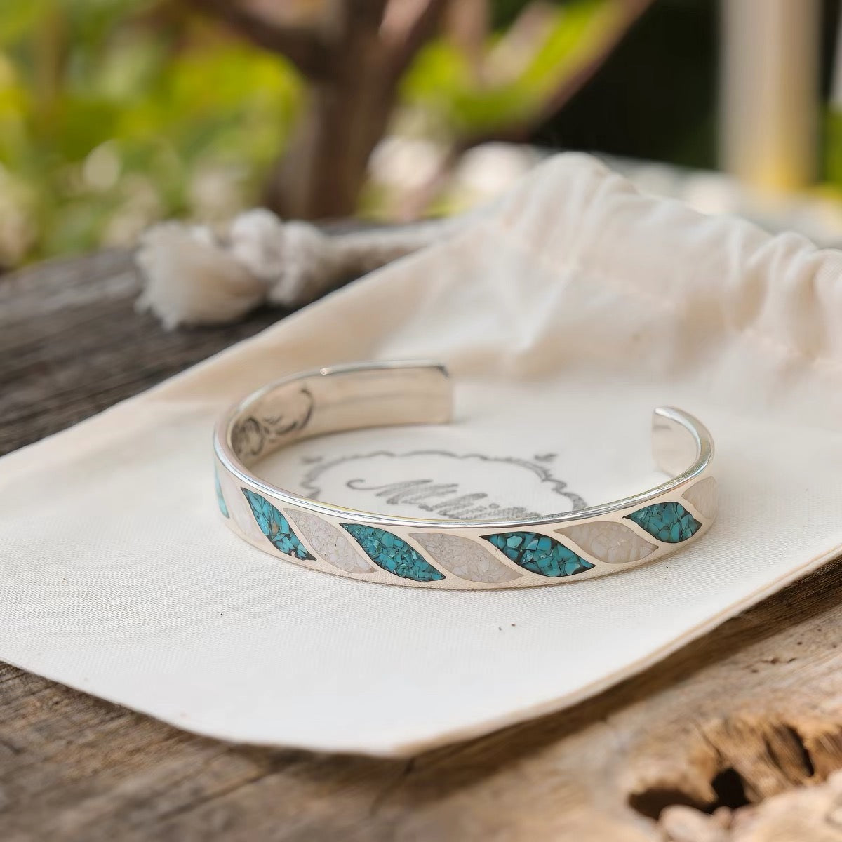 Mt.hill Turquoise Chip Inlay Silver Bangle