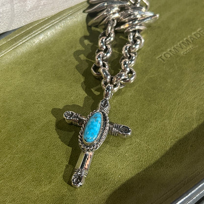 [Mt. Hill] Cross Bottony Necklace with Stamped silver chain necklace