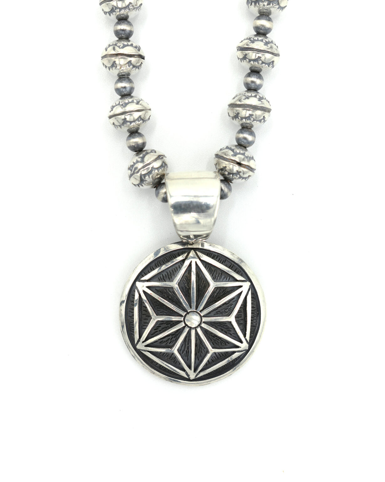KAZOO Asanoha Concho handstamp beads necklace sterling silver