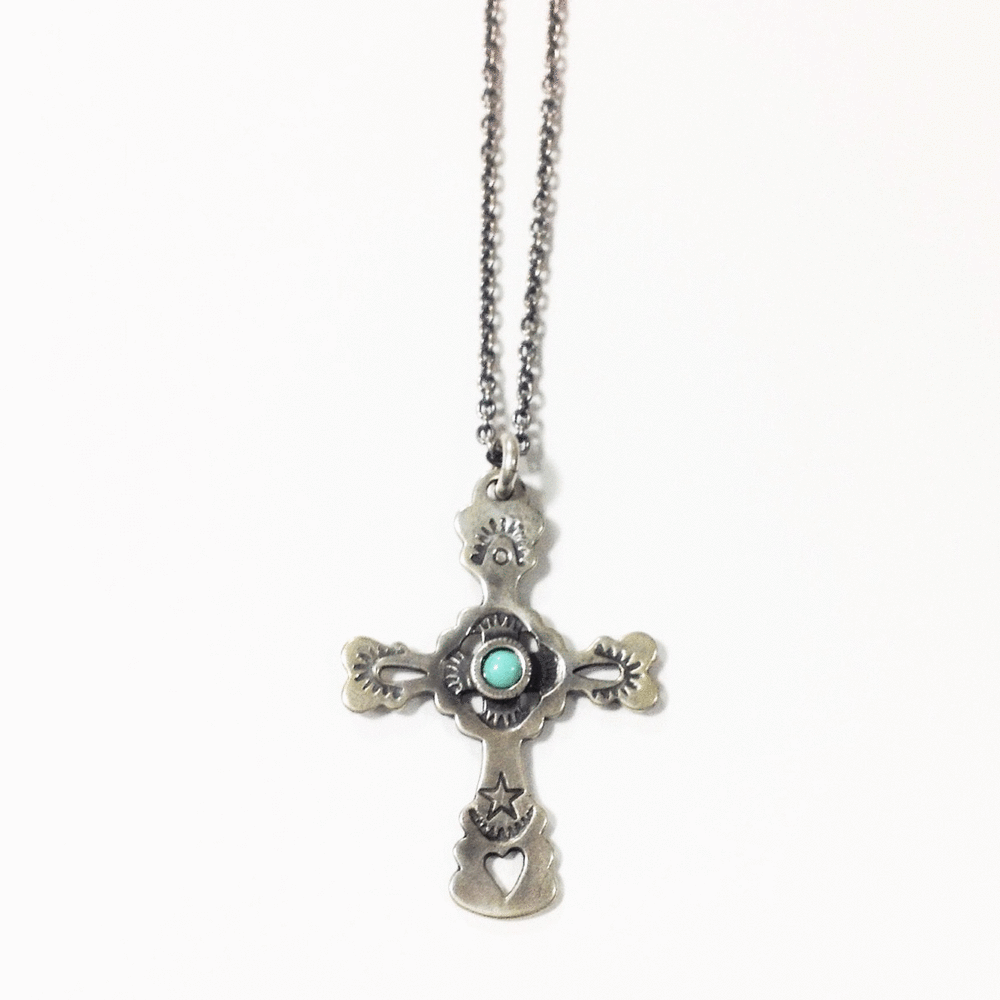 North Works Sterling Silver Turquoise Cross Pendant Necklace