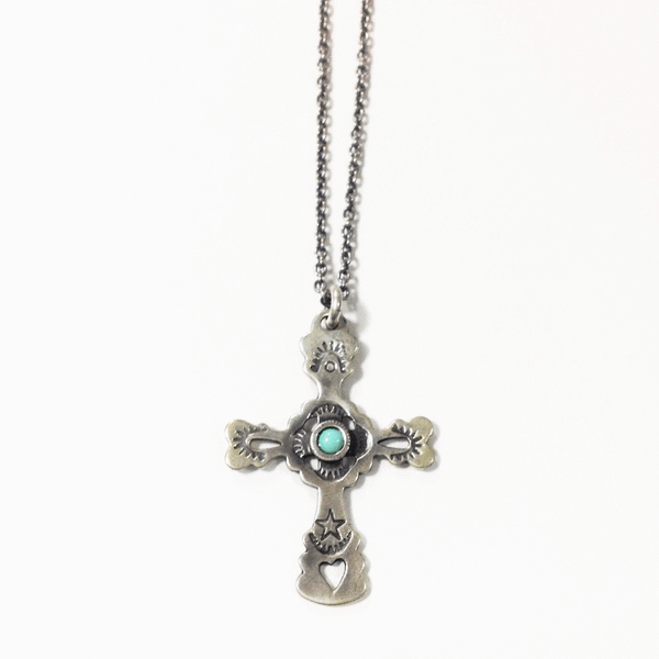 North Works Sterling Silver Turquoise Cross Pendant Necklace