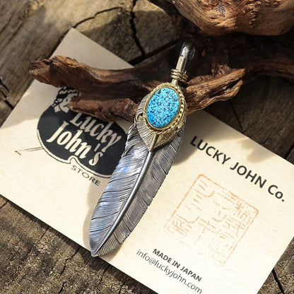 [Lucky John] Spiderweb Turquoise Feather x 18K Gold heart Feather
