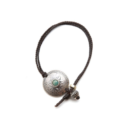 [North Works] Silver Coin Turquoise Waxed Cord Bracelet D-203