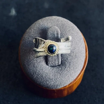 [Dear Blossom] Black Opal Gold Rope Feather Ring