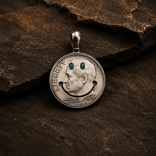 North Works Turquoise-Eye Smile Antique Coin Necklace