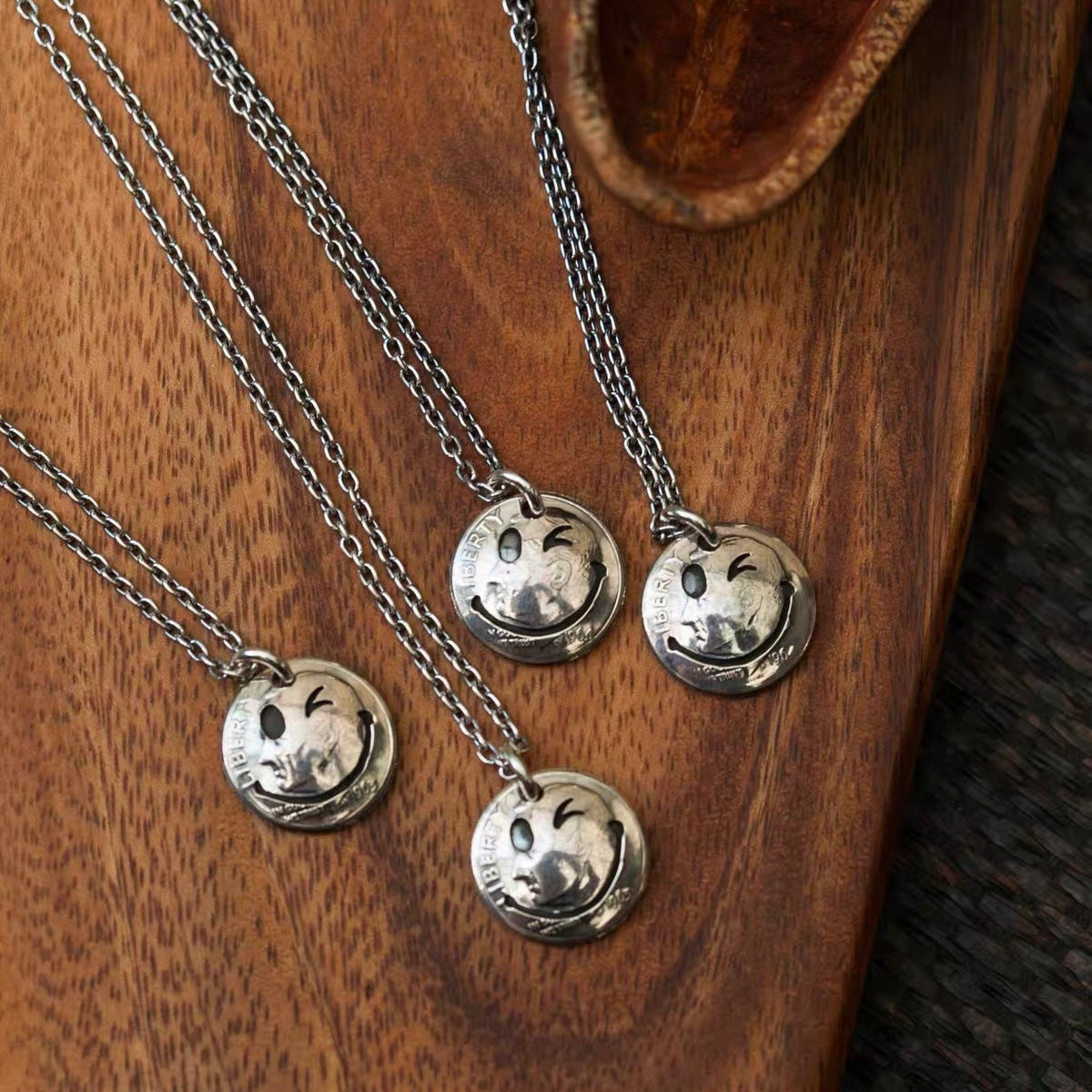 North Works N-101 Wink Smile Antique Silver Coin Necklace alternate product view