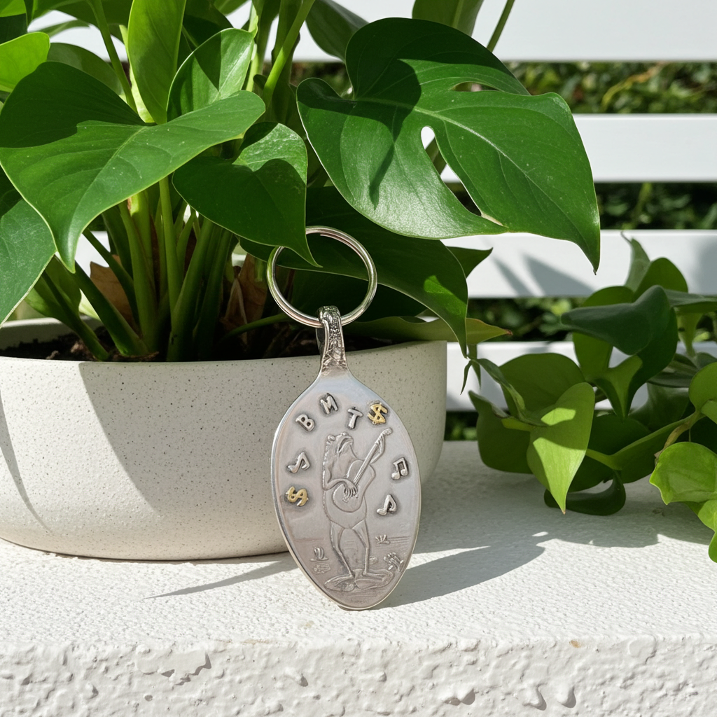BLIND MAN TOGS Sterling Silver Guitar Playing Frog Key Holder