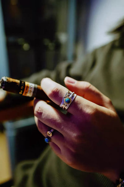 [Dear Blossom] Turquoise Gold Rope Feather Ring