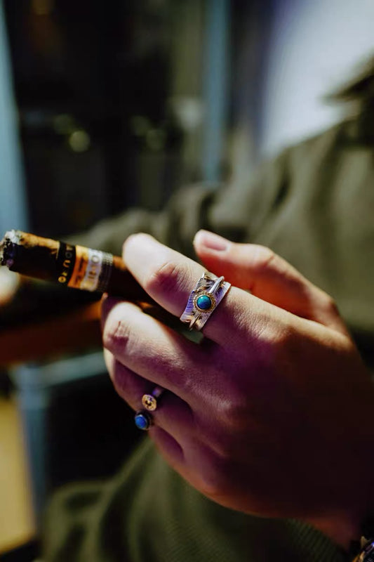 [Dear Blossom] Turquoise Gold Rope Feather Ring