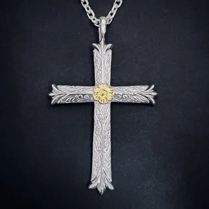 [Dear Blossom] Floral Arabesque Silver Cross Pendant