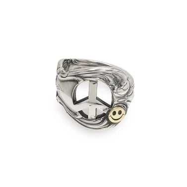 Blind Man Togs Peace & Smile Ring- vintage silver spoon/ 18ct gold
