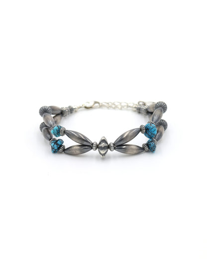[Kazoo] “Oval Track” Bracelet – 925SV/ Kingman Turquoise Stone, Japanese Artisan Jewelry