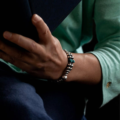 [Kazoo] “Oval Track” Bracelet – 925SV/ Kingman Turquoise Stone, Japanese Artisan Jewelry